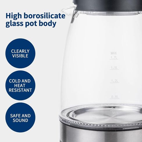 Electric Kettle, 1.7L Hot Water Boiler&Heater, Built-In Mesh Filter, Auto Shut-Off, Cordless 360°Base with Blue LED Light, Boil-Dry Protection for Coffee, Tea or More in Saudi Arabia