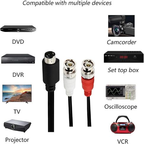 كابل مقسم 10 بوصة S-Video 4 Pin إلى BNC (محوري، دائري، ذكر إلى أنثى، قطعة واحدة، 1 قدم)، متوافق مع جهاز العرض، ومشغل DVD، والشاشة، والمودم in Kuwait