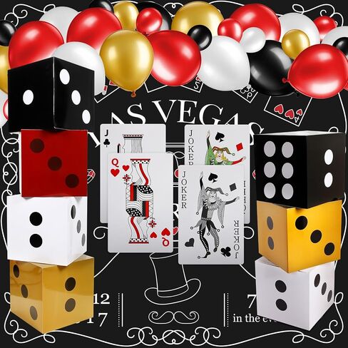 146 قطعة من ديكورات حفلات الكازينو، 137 قطعة من بالونات الكازينو، 8 قطع من صناديق النرد المفضلة، مجموعة واحدة كاملة من بطاقات اللعب الكبيرة للبالغين والأطفال، ديكورات حفلات أعياد الميلاد وحفلات لاس فيغاس in Saudi Arabia