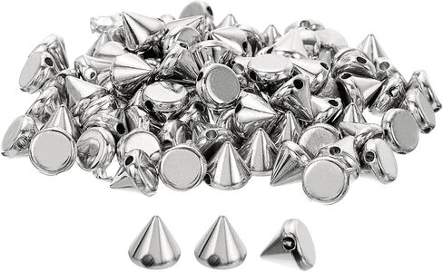 uxcell 100Pcs Acrylic Spike Cone Studs, 8x10mm Flat Back Sew on Glue on Punk Spike Beads for Garments, Shoes, Bags Embellishment (Silver Tone) in Kuwait