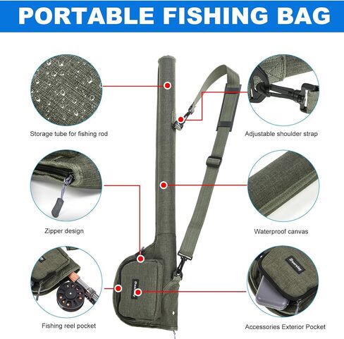 doorslay Fishing Rod Case Fishing Pole Bag with Reel Pouch Fly Fishing Bag For 9FT 2 Pieces/4Pieces Rod Fishing Rod Bag in Kuwait