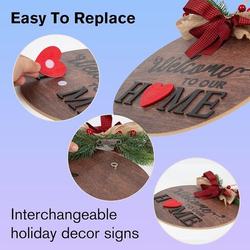 Welcome Home Sign For Front Door Decor Interchangeable Seasonal Round Wood Wreath Wall Decoration Hanging Outdoor, Farmhouse, Porch, Spring Summer Fall Seasons Holiday Halloween Christmas, Black… in Saudi Arabia
