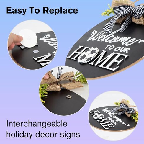 Welcome Home Sign For Front Door Decor Interchangeable Seasonal Round Wood Wreath Wall Decoration Hanging Outdoor, Farmhouse, Porch, Spring Summer Fall Seasons Holiday Halloween Christmas, Black… in Saudi Arabia