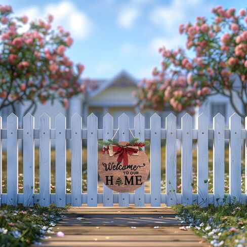 Welcome Home Sign For Front Door Decor Interchangeable Seasonal Round Wood Wreath Wall Decoration Hanging Outdoor, Farmhouse, Porch, Spring Summer Fall Seasons Holiday Halloween Christmas, Black… in Saudi Arabia