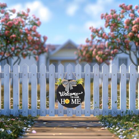 Welcome Home Sign For Front Door Decor Interchangeable Seasonal Round Wood Wreath Wall Decoration Hanging Outdoor, Farmhouse, Porch, Spring Summer Fall Seasons Holiday Halloween Christmas, Black… in Saudi Arabia