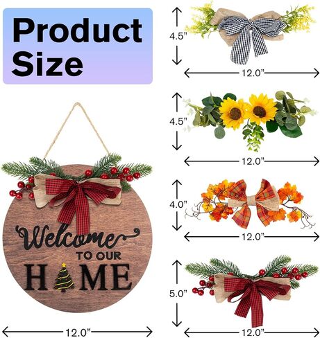 Welcome Home Sign For Front Door Decor Interchangeable Seasonal Round Wood Wreath Wall Decoration Hanging Outdoor, Farmhouse, Porch, Spring Summer Fall Seasons Holiday Halloween Christmas, Black… in Saudi Arabia