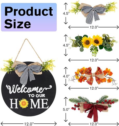 Welcome Home Sign For Front Door Decor Interchangeable Seasonal Round Wood Wreath Wall Decoration Hanging Outdoor, Farmhouse, Porch, Spring Summer Fall Seasons Holiday Halloween Christmas, Black… in Saudi Arabia
