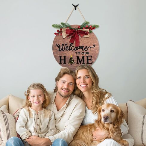 Welcome Home Sign For Front Door Decor Interchangeable Seasonal Round Wood Wreath Wall Decoration Hanging Outdoor, Farmhouse, Porch, Spring Summer Fall Seasons Holiday Halloween Christmas, Black… in Saudi Arabia