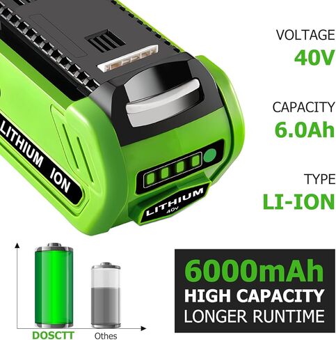 بطارية ليثيوم 6.0 أمبير 40 فولت 29462 29472 بديلة لبطارية Greenworks 40V متوافقة مع أدوات الطاقة Greenworks 40V G-MAX 29252 20202 22262 25312 25322 20642 22272 27062 21242 in Kuwait