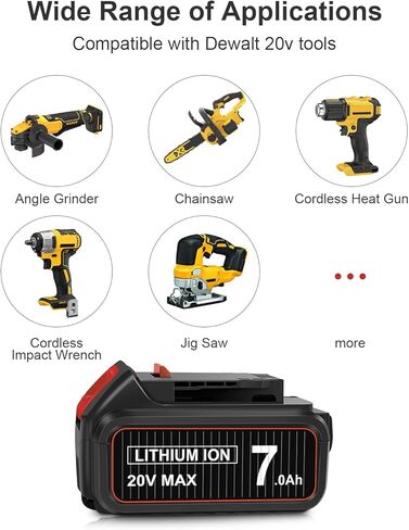 قطعتان من بطارية بديلة بقدرة 7.0 أمبير في الساعة 20 فولت بحد أقصى لجهاز Dewalt، متوافقة مع أدوات وشواحن Dewalt الكهربائية 20 فولت in Kuwait