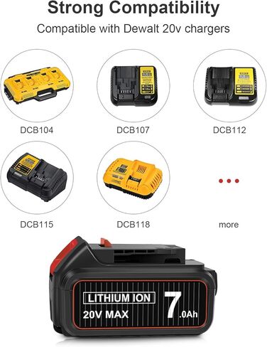 قطعتان من بطارية بديلة بقدرة 7.0 أمبير في الساعة 20 فولت بحد أقصى لجهاز Dewalt، متوافقة مع أدوات وشواحن Dewalt الكهربائية 20 فولت in Kuwait
