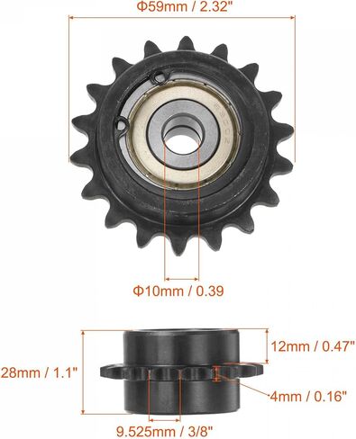 uxcell #35 Chain Idler Sprocket, 10mm Bore 3/8" Pitch 18 Tooth Tensioner, Black Oxide Finished C45 Carbon Steel with Insert Double Bearing for ISO 06C Chains in Saudi Arabia
