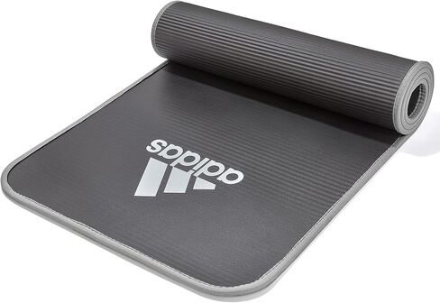 adidas 10mm Extra Thick Training Mat with Carrying Strap and Non-Slip Textured Base - Cushioned Workout Mat for Home Gym, Floor Workouts, and Intense Exercises - Portable and Durable - Grey in Saudi Arabia