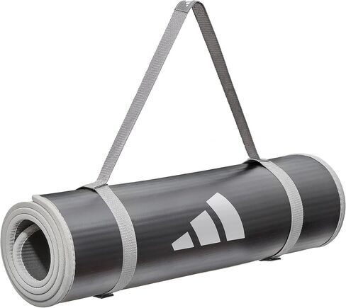 adidas 10mm Extra Thick Training Mat with Carrying Strap and Non-Slip Textured Base - Cushioned Workout Mat for Home Gym, Floor Workouts, and Intense Exercises - Portable and Durable - Grey in Saudi Arabia