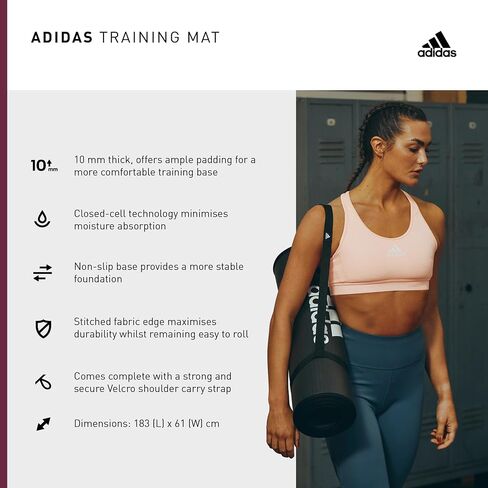 adidas 10mm Extra Thick Training Mat with Carrying Strap and Non-Slip Textured Base - Cushioned Workout Mat for Home Gym, Floor Workouts, and Intense Exercises - Portable and Durable - Grey in Saudi Arabia