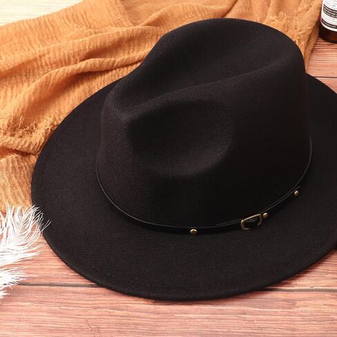 DRESHOW Women Classic Felt Fedora Wide Brim Floppy with Belt Buckle Panama Hat with Cute & Fashion Love Heart Shaped Sunglasses Oversized Eyeglasses Cat Eye Mod Style for Women in Saudi Arabia