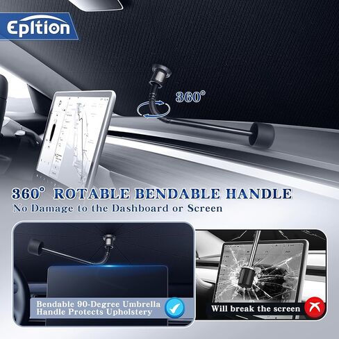 2024 Newest Tesla Model 3/Model Y Windshield Sunshade Double Layer Umbrella-[Outer Cooling Fiber Layer][Built-in Vinyl Insulation],Full-Size Foldable Front Sun Shade for Model 3/Y 2016-2024 in Kuwait