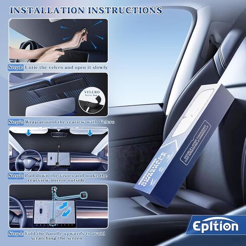 2024 Newest Tesla Model 3/Model Y Windshield Sunshade Double Layer Umbrella-[Outer Cooling Fiber Layer][Built-in Vinyl Insulation],Full-Size Foldable Front Sun Shade for Model 3/Y 2016-2024 in Kuwait