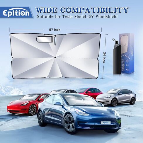 2024 Newest Tesla Model 3/Model Y Windshield Sunshade Double Layer Umbrella-[Outer Cooling Fiber Layer][Built-in Vinyl Insulation],Full-Size Foldable Front Sun Shade for Model 3/Y 2016-2024 in Kuwait