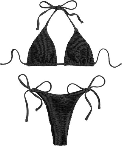 COZYEASE Women's 2 Piece Bikini Sets Smocked Halter Triangle Top Tie Side Bottom Swimsuit Bathing Suit Beachwear in Saudi Arabia