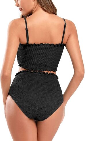 SHEKINI Women's Shirred Bandeau Bikini High Waist Bathing Suit Strapless Two Piece Swimsuit in Saudi Arabia