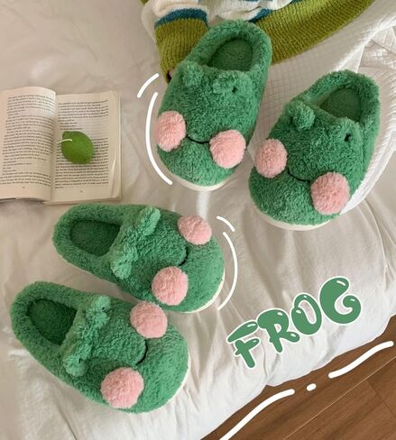 Bridge Cutters Women's & Men's Frog Slippers - Fluffy Cartoon Animal Slippers with Thick Bottoms for Indoor Use in Saudi Arabia