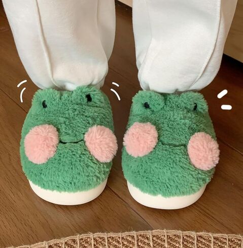 Bridge Cutters Women's & Men's Frog Slippers - Fluffy Cartoon Animal Slippers with Thick Bottoms for Indoor Use in Saudi Arabia