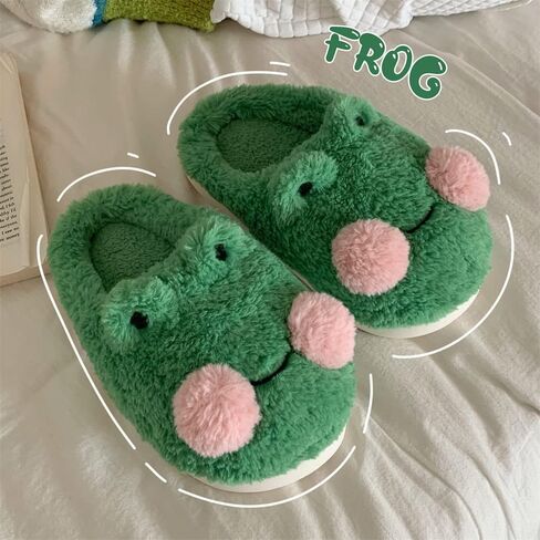 Bridge Cutters Women's & Men's Frog Slippers - Fluffy Cartoon Animal Slippers with Thick Bottoms for Indoor Use in Saudi Arabia