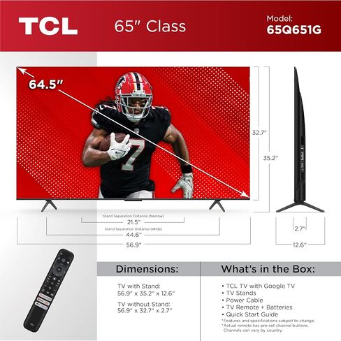 TCL 65-Inch Q65 QLED 4K UHD Smart TV with Google TV (65Q651G, 2024 Model) Dolby Vision, Dolby Atmos, HDR Pro+, Game Accelerator Enhanced Gaming, Voice Remote, Works with Alexa, Streaming Television in Saudi Arabia