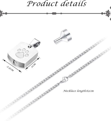 Jstyle 2 قطعة قلادة جرة للرماد للحيوانات الأليفة طباعة مخالب الحيوانات الأليفة قلادة قلادة رماد تذكارية مجوهرات حرق رماد الكلب مع مجموعة التعبئة in Kuwait