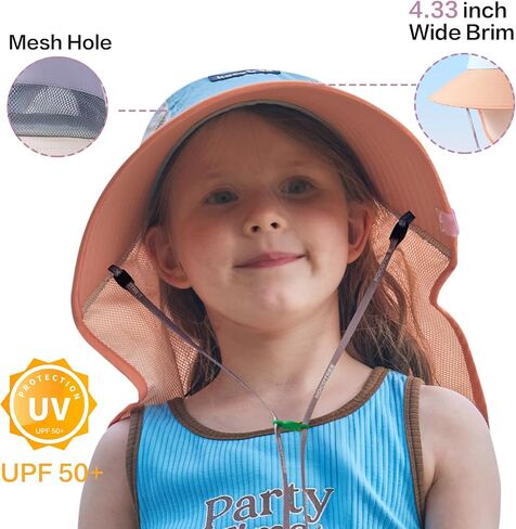Kids Girls Boys Sun Hat Wide Brim UPF50+ Mesh Hats with Neck Flap in Saudi Arabia