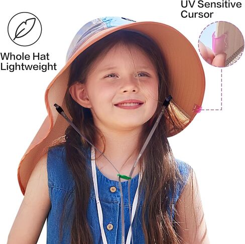 Kids Girls Boys Sun Hat Wide Brim UPF50+ Mesh Hats with Neck Flap in Saudi Arabia