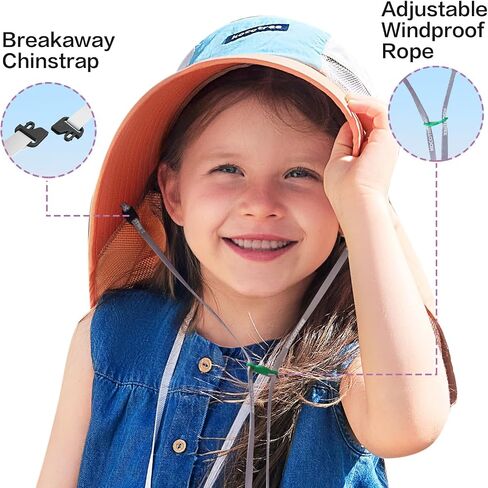 Kids Girls Boys Sun Hat Wide Brim UPF50+ Mesh Hats with Neck Flap in Saudi Arabia