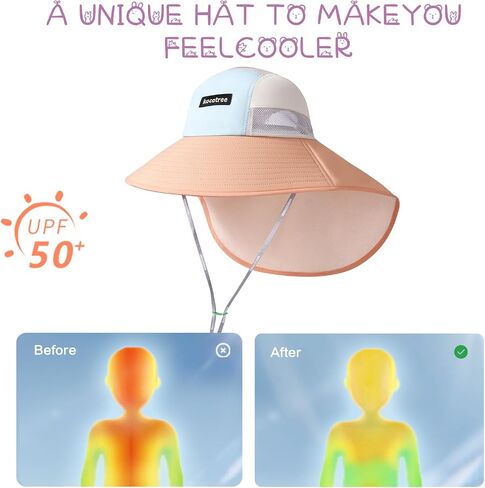 Kids Girls Boys Sun Hat Wide Brim UPF50+ Mesh Hats with Neck Flap in Saudi Arabia