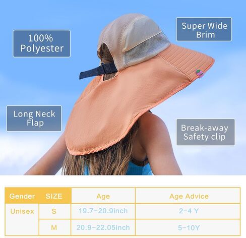 Kids Girls Boys Sun Hat Wide Brim UPF50+ Mesh Hats with Neck Flap in Saudi Arabia