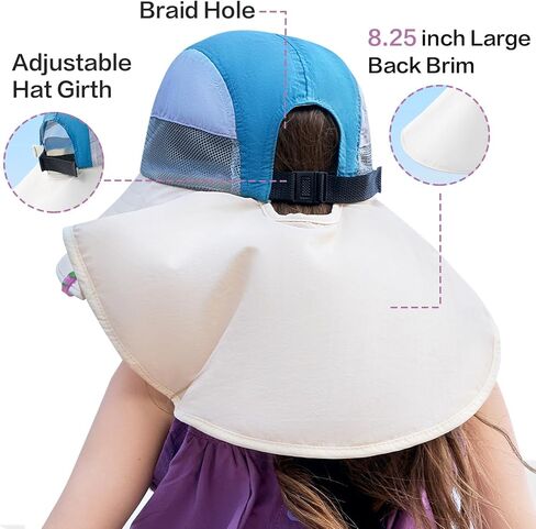 Kids Girls Boys Sun Hat Wide Brim UPF50+ Mesh Hats with Neck Flap in Saudi Arabia