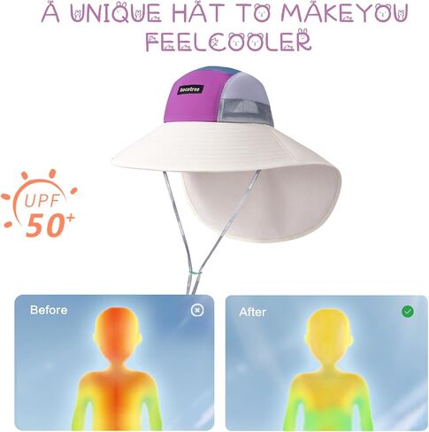 Kids Girls Boys Sun Hat Wide Brim UPF50+ Mesh Hats with Neck Flap in Saudi Arabia