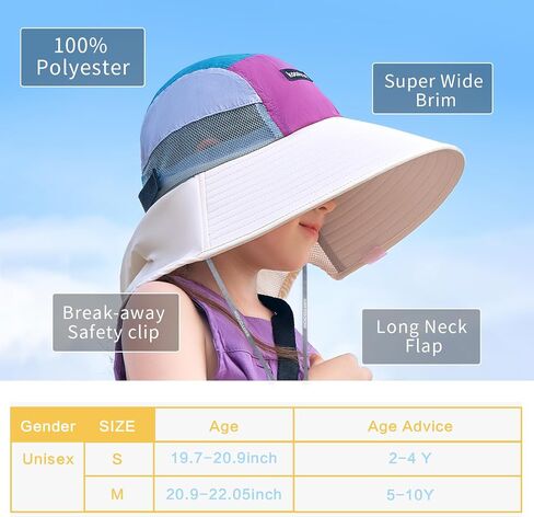 Kids Girls Boys Sun Hat Wide Brim UPF50+ Mesh Hats with Neck Flap in Saudi Arabia