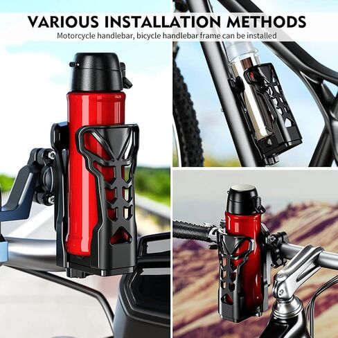 Bike Motorcycle Drink Bottle Holder for Large - φ1.9-φ3.5 Adjustable 360° Universal for Bicycle/Scooter, Multi-Color LED Light for Night Riding, Matte Black in Kuwait
