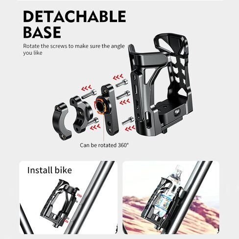 Bike Motorcycle Drink Bottle Holder for Large - φ1.9-φ3.5 Adjustable 360° Universal for Bicycle/Scooter, Multi-Color LED Light for Night Riding, Matte Black in Kuwait