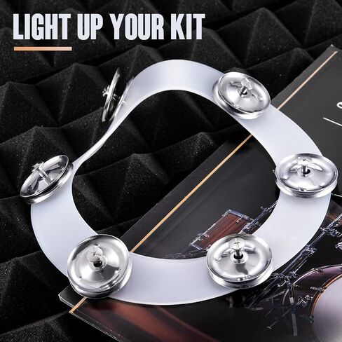 Facmogu Cymbal Hi-hat Tambourine، صفوف واحدة من السيليكون 6 أزواج من الصنج الدائري الدف مع جينجلز من الفولاذ المقاوم للصدأ، مجموعة طبلة الجاز الفولاذية ملحق الصنج لعازف الطبل قرع الطبل، الأعطال in Saudi Arabia
