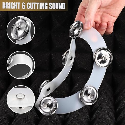 Facmogu Cymbal Hi-hat Tambourine، صفوف واحدة من السيليكون 6 أزواج من الصنج الدائري الدف مع جينجلز من الفولاذ المقاوم للصدأ، مجموعة طبلة الجاز الفولاذية ملحق الصنج لعازف الطبل قرع الطبل، الأعطال in Saudi Arabia
