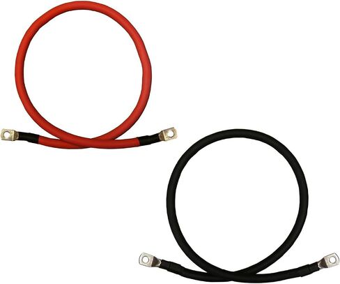كابلات عاكسة للبطارية من النحاس النقي مقاس 8 AWG باللون الأحمر + الأسود، الطاقة الشمسية، عربة سكن متنقلة، سيارة، قارب (1 قدم، 5/16 بوصة. العروات من كلا الطرفين) in Kuwait