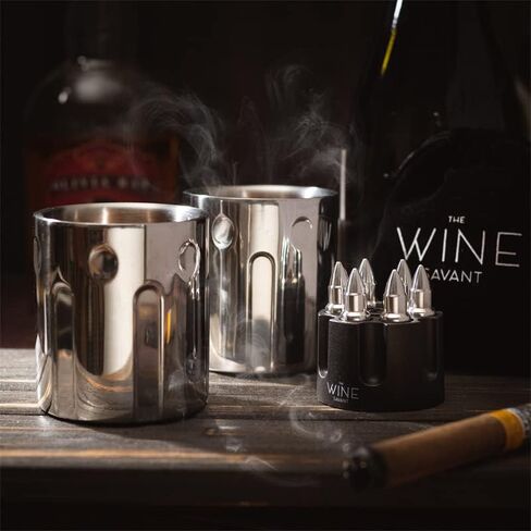 The Wine Savant 2 أكواب ثلج معدنية ومبردات رصاصة أحجار ويسكي رصاصات من الفولاذ المقاوم للصدأ مع علبة مسدس، مجموعة مبردات رصاصة 1.75 بوصة مكونة من 6 قطع، مجموعات هدايا الويسكي، هدايا عسكرية، هدايا للمحاربين القدامى in Kuwait