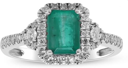 Gin & Grace 14K White Gold Natural Zambian Emerald Ring with Natural Diamonds for women Emerald Ring for women in Saudi Arabia
