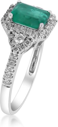 Gin & Grace 14K White Gold Natural Zambian Emerald Ring with Natural Diamonds for women Emerald Ring for women in Saudi Arabia