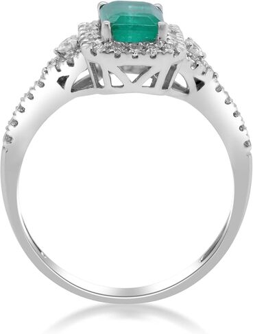 Gin & Grace 14K White Gold Natural Zambian Emerald Ring with Natural Diamonds for women Emerald Ring for women in Saudi Arabia