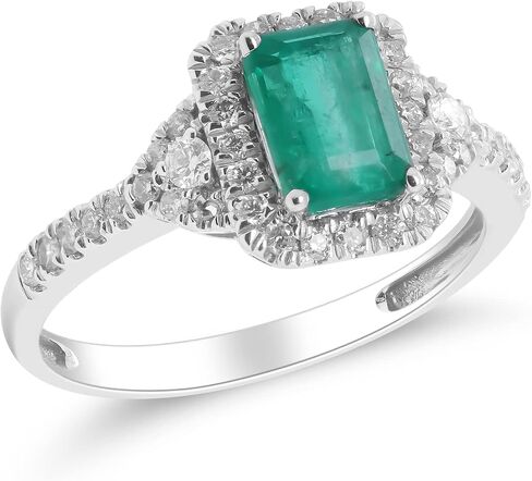 Gin & Grace 14K White Gold Natural Zambian Emerald Ring with Natural Diamonds for women Emerald Ring for women in Saudi Arabia