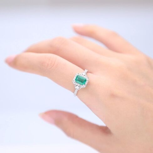 Gin & Grace 14K White Gold Natural Zambian Emerald Ring with Natural Diamonds for women Emerald Ring for women in Saudi Arabia