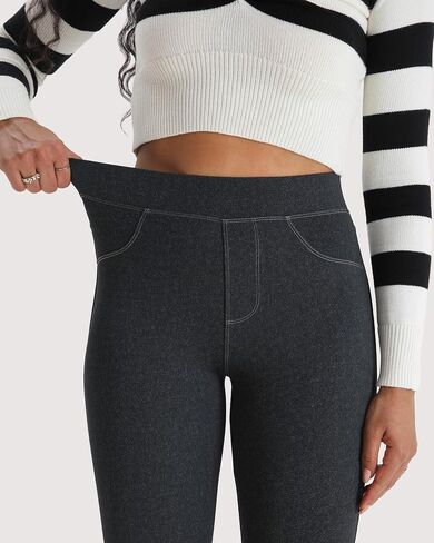 Pull On Jean Look Leggings Denim Jeggings for Women High Waist Tummy Control with Back Pockets Stretchy Casual Tights in Saudi Arabia